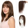 SEGO Pro 25cm Hair Topper Capelli Veri Donna #2R Marrone Cioccolato Silk Lace Extension Clip con Frangia Leggera Handmade Base 8x11.5cm (27g)