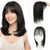SEGO Pro 30cm Hair Topper Capelli Veri Donna #1B Nero Naturale Silk Lace Extension Clip con Frangia Leggera Handmade Base 8x11.5cm (35g)