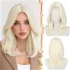 BARSDAR 40cm Sintetici Lisci Layered Biondo Platino Parrucca Curtain Bangs | Butterfly Layered Haircut, Aspetto Natural Hairline, Small Lace Front, Leggero Traspirante Confortevole Fit, Versatile Wear