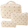 Jzoowar Borsa per Cosmetici Borsa per Trucco Trapuntata nel Cotone da 3 Pezzi Borsa da Toilette Floreale Estetica per,F