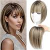 GULALUUK Topper per capelli da donna, veri capelli umani con frangia, 25,4 cm, con base in pizzo svizzero, con diradamento, per l'uso quotidiano (castano medio biondo misto con radice marrone scuro)