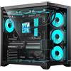 Hiditec H3 PRO, case per PC di tipo Midi Tower, colore nero, trasparente, compatibile con schede madri ATX, Micro ATX e ITX, design BTF (Built-in Transfer Frame), pannello laterale in vetro temperato, e altro