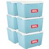 Cetomo 80L*6 Scatole di Stoccaggio con Coperchi, Contenitori in Plastica con Ruote, Clip On, Impilabili, Incastonabili, Organizzatore a Righe per Casa Ufficio, Blu, 80L-6 Pezzi