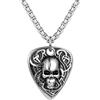 Flongo Collana per plettro per chitarra da uomo, personalizzata: collana con ciondolo a forma di teschio in acciaio inossidabile, stile motociclista, punk, regali di Halloween