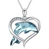 Midir&Etain Collana da donna con delfino, in argento Sterling 925, con ciondolo a forma di delfino, con cristalli blu, onde del mare, temi della spiaggia, regalo per figlia e ragazze, argento sterling, Cristallo
