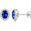ZDaoBen Orecchini Donna Argento Sterling 925 Orecchini a Bottone Halo Ovale Cubic Zirconia Gioielli Diamantato Simulato Regali Blu CZ