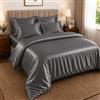 Hadi London Set completo di biancheria da letto in seta satinata da 6 pezzi con lenzuolo con angoli elasticizzati setoso, copripiumino reversibile, piumone e 4 federe per letto singolo, matrimoniale