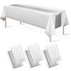 CAZSYSDD Confezione da 6 tovaglie in plastica usa e getta 137 x 274 cm e runner da tavola in raso, tovaglie per feste, coriandoli a pois dorati, per compleanni (White Silvery+Silvery TR, 3Pack)