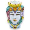 SICILIA BEDDA CAPACI Testa di moro in ceramica Caltagirone h 13/14 cm ca. (1pz) con corona e frutta - Donna