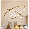ZXM Moderno Lampadario A LED Dimmerabile 3-Ring - Lampada A Sospensione Con Telecomando Per Soggiorno, Camera Da Letto - Altezza Regolabile, D'oro, 80+60+40CM (113W)