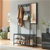 [en.casa] Stand Appendiabiti con Specchio Panca Integrata e 2 Ripiani per Scarpe Attaccapanni da Terra con Ganci Scarpiera e Seduta 185 x 98 x 34 cm Ingresso Guardaroba - Nero