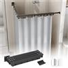 jackfru Asta per tenda da doccia pieghevole senza foratura, con tenda da doccia impermeabile, asta girevole a forma di L o dritta, tenda da doccia con asta per bagno (grigio, pieghevole a 4 scomparti)