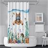 SDOTPMT 180x213cm Gatto divertente Nuoto sott'acqua Tende da doccia Mondo oceanico Mare Tartaruga Polpo Pescare Erba di mare Tenda da bagno per Bambini Bambini Tenda da bagno con ganci