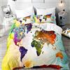 Morbuy Set di Biancheria da Letto di Mappa del Mondo Stampa, 3D Set Copripiumino Matrimoniale Singolo King in Microfibra con Federa e Copripiumini a Cerniera (Multicolore,220x240cm)