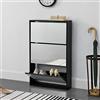 [en.casa] Scarpiera Stretta con 3 Contenitori Ribaltabili 103 x 63 x 17 cm Mobile Portascarpe Salvaspazio con Ante a Specchio - Nero