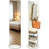 GFEMTH Specchio a Corpo Intero Girevole a 360°, in Legno Massello, Con Appendiabiti, 3 Ripiani, Per Camera Da Letto E Soggiorno, Design Salvaspazio (Bianco, B)