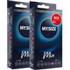 MY.SIZE Mix Preservativi 60mm 20 pezzi - vestibilità XXL | varianti: blu, rosso aroma fragola, rigati, naturale | premium | marchio tedesco | 0,07mm | lattice naturale