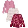 Amazon Essentials T-Shirt Termica a Maniche Lunghe Bambine e Ragazze, Pacco da 3, Bianco Righe/Bordeaux Fungo/Rosa, 4 Anni