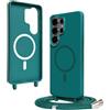 Bigcousin Magnetica Cover con Cordino per Samsung Galaxy S26 Ultra,[Compatibile con MagSafe], Cover in Silicone, Regolabile Cordino da Collo Nylon Catena Collana Tracolla,Verde