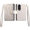 COQUE Custodia Portafoglio con Floreale per Samsung Galaxy Z Fold 8-Beige | Custodia in PU con 3 alloggi, cavalletto, chiusura lampo, lembo magnetico, cinturino, protezione totale