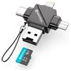 Generico Lettore MicroSD 4 in 1 USB-C USB-A Micro-USB Compatibile con iPhone | 4 connettori in 1, TF/MicroSD fino a 2 TB, USB 2.0 fino a 480 Mbps; compatibile con MacBook, iPad, Android, tablet e PC.