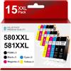 Cebhink 580 581 Cartucce d'inchiostro XXL compatibili con Canon PGI-580XXL CLI-581XXL per Canon Pixma TR7650 TR8550 TS6350a TS6300 TS705a TS9550, confezione da 15 PGBK & BK/C/M/Y, multicolore