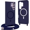 YFSYLL Magnetica Cover per Samsung Galaxy S24 Ultra con Cordino,Compatibile con MagSafe,Silicone Case con Regolabile Cordino da Collo Nylon Catena Collana Tracolla - Blu