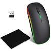 EasyULT Mouse Senza Fili Bluetooth, LED, Ricaricabile (5.1+2.4G), Retroilluminato a 7 Colori, DPI Regolabile Silenzioso per PC,Mac, Notebook, con Tappetino
