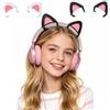 TABKSOLA Orecchie di gatto per auricolari, universali, graziose orecchie di gattino, decorazione con cinturino in silicone regolabile, per orecchie da gatto per circonferenza 2,8-3,5 cm (nero e rosa, orecchie