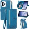 MOJIA Custodia Portafoglio per OPPO Reno 15 Pro 5G / Reno15 Pro 5G, Pelle PU Flip Cover per Telefono con Guscio Interno in TPU, Multifunzione Porta Carte con Cinturino Polso. Blu