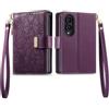 COQUE Custodia Portafoglio con Floreale per Samsung Galaxy Z Fold 8-Viola | Custodia in PU con 3 alloggi, cavalletto, chiusura lampo, lembo magnetico, cinturino, protezione totale