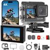 SJCAM Action Cam 4K 20MP, 64GB, Fotocamera Subacquea 30M, WiFi | Doppio touchscreen, sensore CMOS 1/2.7, grandangolo 166°, EIS 6-assi, 2 batterie, kit accessori per moto e viaggi