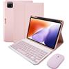 HLTOOP Custodia con Tastiera per Xiaomi Pad 7/7 PRO 11.2 2024, Tastiera Wireless Retroilluminata Staccabile con Copertura Protettiva Magnetica, Mouse,Rosa