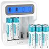 czvv Pile Ricaricabili AAA Litio 1.5V - Caricatore LCD con 8 Pezzi Batterie Lithium Alta Capacità 1100mWh - Ricarica Rapida 2H - Lunga Vita 10 Anni, 1300 Cicli per Giocattoli, Rasoi, Giochi Portatili