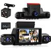 NHOPEEW Dash Cam a 4 canali anteriore e posteriore - Telecamera per auto a 360 gradi con display da 3 pollici, visione notturna IR, registrazione in loop, rilevamento del movimento + scheda TF da 64G