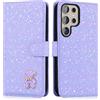 Ailisi Cover per Samsung S25 Ultra, Glitter Bling Custodia per Galaxy S25 Ultra, Orso Magnetica Custodia in Pelle PU Protettiva Portafoglio Libro Magnetica Flip Case con Porta Carte, Stand, Viola