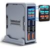 Puiseno Caricatore USB C 6 in 1 e 300 W, display LCD, stazione di ricarica GaN ultra veloce (4C+2A), max PD100W/QC60W, caricatore multiplo USB, compatibile con iPhone 17/16/15, iPad, Android e tablet (argento