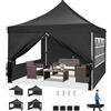 COBIZI TOOLUCK Tenda a scomparsa da 3 x 3 m con pareti laterali, tenda da festa commerciale Ez impermeabile, riparo istantaneo UV 50+, tende da giardino per feste, campeggio con sacchi di sabbia, nero