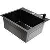TanjcXliu Lavello nero 45 x 40 x 20 cm Kitchen Sink 1 bacino lavello da incasso grande capacità con distributore di sapone, scolapiatti per il bagno e il troppopieno impediscono la resistenza agli odori
