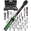 Uharbour - Chiave dinamometrica 3/8, 5-60 Nm, set da 31 pezzi per moto, ±3% di precisione con prolunga, dadi a innesto e adattatori, cricchetto a 72 denti per bicicletta, moto e auto