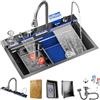 LEWGEE Lavello da cucina in acciaio inox, 80 x 45 cm, con indicatore LED, vasca singola di grande volume, rubinetto a cascata estraibile, dispositivo di troppopieno e scarico e vari accessori.