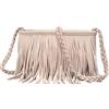Anopo Borse a Tracolla con Frangia per Donne Hobo Pelle Borsa Messenger con Nappe Vintage Borse a Spalla Beige