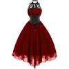 VDDTAGAM Retro - Vestito da donna, lungo orlo a balza, asimmetrico, A-Line vittoriana, steampunk, gotico, medievale, travestimento di Halloween, da donna, mini sera, abiti da discoteca, 06-Vino Rosso
