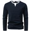 HOTIAN Magliette a maniche lunghe da uomo con scollo a V, pullover basico, maglietta Henley, top casual, felpa e T-shirt da uomo, blu navy, L