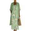 Generico Completo Donna Elegante - Taglie Forti Set Vestito e Cardigan Coordinato Abito Estivo Spolverino Boho Vintage Cotone e Lino Leggero Fresco Cerimonia Matrimonio Vacanza Abiti Lunghi