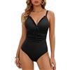 FemiChic Costume Intero Donna Contenitivo con Volant Costumi da Bagno Interi Scollo a V Scollo a V e Lacci Curvy Swimsuit Pancia Piatta Spiaggia Beachwear(Nero,XXL)