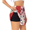 QAZWZML Pantaloncini sportivi da donna con motivo coccinella in stile cartone animato, pantaloncini elastici per fitness e corsa
