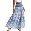 Generico Gonna Lunga Donna Estiva Vita Alta con Elastico in Vita e Stampa Paisley Gonne Estive Lunghe Eleganti Curvy Gonna Moda Boho Chic Casual per Spiaggia Viaggio Vacanze Festa Uscire,Azzurro,S