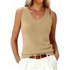 AirMood Canottiera da donna in misto lana, casual, con scollo a V, senza maniche, da lavoro, vestibilità aderente, Albicocca, L