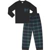 thepyjamafactory Pigiama lungo in cotone intrecciato a quadri blu verde per bambini